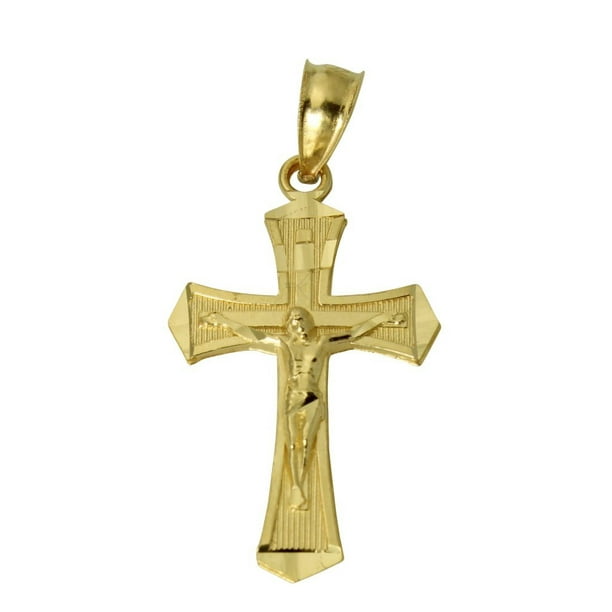 14K Yellow 2 Tone Gold Small Jesus Crucifix Hollow Cross Pendant Baby & Children